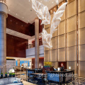 Lustre de luxo para decoração de interiores de lobby de hotel iluminação pendente de aço inoxidável cristal